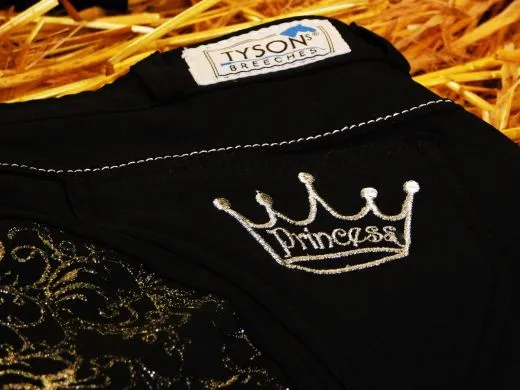 Princess Vollbesatz Reithose Schwarz Krone Glitzer Grip 152 176 Reiterhose Vollgrip