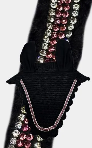 Fliegenhaube Baumwolle Glitzer Strass Fliegenohren VB WB X- Full Braun Rosa Bl�mchen Schwarz