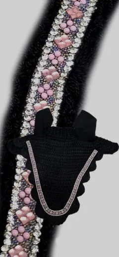 Fliegenhaube Baumwolle Glitzer Strass Fliegenohren VB WB X- Full Braun Rosa Bl�mchen Schwarz