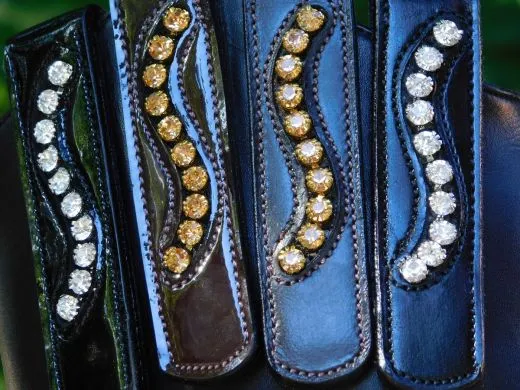 Stiefelchlips Stiefel Clip Glitzer Strass + Lack - Leder Welle 1 Paar = 2 St�ck Schwarz Braun