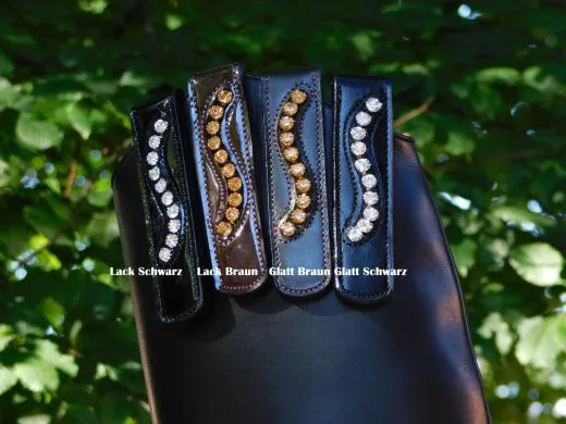 Stiefelchlips Stiefel Clip Glitzer Strass + Lack - Leder Welle 1 Paar = 2 St�ck Schwarz Braun