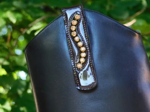 Stiefelchlips Stiefel Clip Glitzer Strass + Lack - Leder Welle 1 Paar = 2 St�ck Schwarz Braun