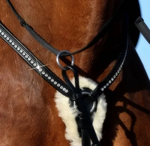 5 Punkt Glitzer Strass Vorderzeug Halla Strass Elastik LEDER weich Pony VB WB X-Full Schwarz