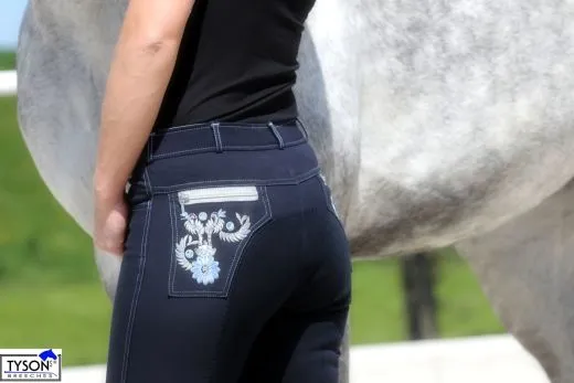 Reithose Fleur Blau oder Schwarz Stick + Glitzer 36 38 40 42 44