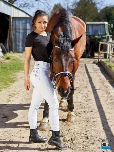 Reithose Turnier Nina Grip Silicon Schlupf Reinwei� 34 36 38 40 42 44 Hochbund High Waist