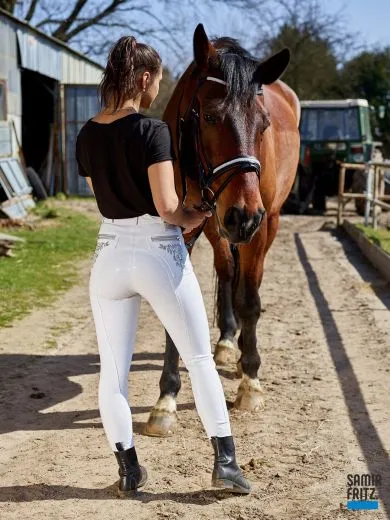 Reithose Turnier Nina Grip Silicon Schlupf Reinwei� 34 36 38 40 42 44 Hochbund High Waist