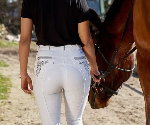 Reithose Turnier Nina Grip Silicon Schlupf Reinwei� 34 36 38 40 42 44 Hochbund High Waist