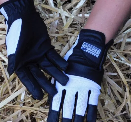 Reithandschuhe Schwarz Wei� XXS XS S M L Kunstleder + Netz Handschuhe Damen Kinder Reiterhandschuhe