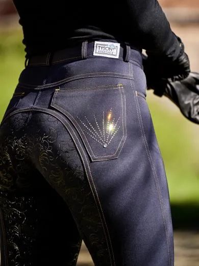 Reithose LENA Rosegold Blau Svarowski Glitzer 36 38 40 42 44 46 48 50