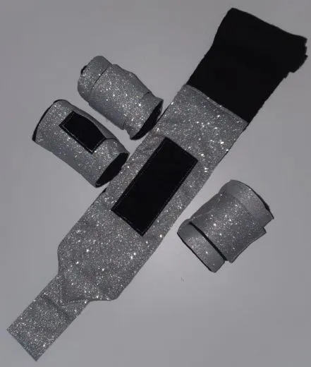 Set 4 St�ck Bandagen Sunny Glitzer Schwarz / Schwarz, Schwarz Silber Farb. Lila Rot Rosa Braun Hellblau Minishetty 1 Meter