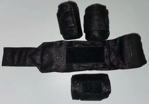 Set 4 St�ck Bandagen Sunny Glitzer Schwarz / Schwarz, Schwarz Silber Farb. Lila Rot Rosa Braun Hellblau Minishetty 1 Meter