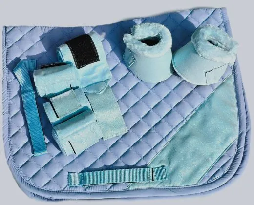 SET Sun Schabracke Hufglocken Bandagen Glitzer Minishetty Shetty Welsh Glitzerset