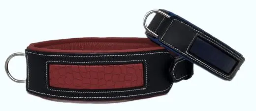 Lederhalsband CLOUD Blau Rot unterlegt Kroko Optik eingefasst M XL BREITv Halsband Leder