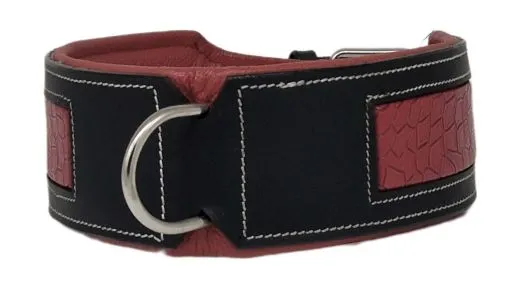 Lederhalsband CLOUD Blau Rot unterlegt Kroko Optik eingefasst M XL BREITv Halsband Leder