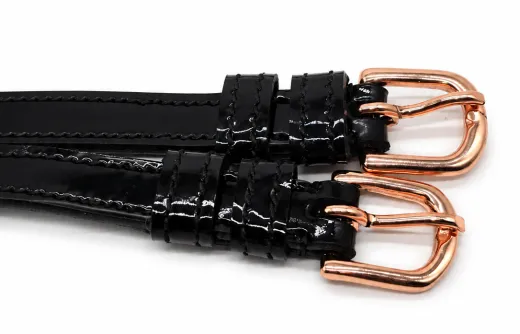 Sporen Riemen Leder Lack Braun Schwarz Sporenriemen Schnalle Ros�gold Rosegold