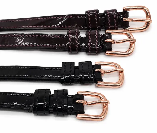 Sporen Riemen Leder Lack Braun Schwarz Sporenriemen Schnalle Ros�gold Rosegold