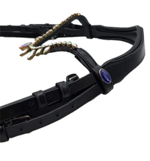 Trense Victoria Diadem Glitzer Leder Schwarz incl. Z�gel NUR Gr. VB Ledertrense Zaum Lederzaum