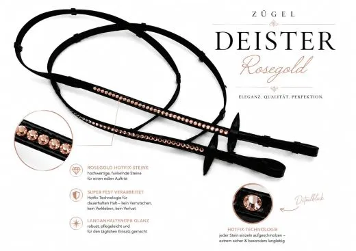 Deister Z�gel gummiert Gummiz�gel Rosegold 2,0 2,6 2,8 3,0 Meter Ros�gold Ros� Gummi Schwarz Hotfix