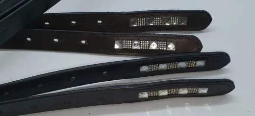 Steigb�gelriemen BIG LIZ Schwarz Braun mit / ohne Glitzer Riemen Kinder Leder 100 110 120 cm L�nge 2,5 cm Breit