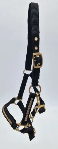 Halfter Lennox Nieten Nylon MMS MS S Schwarz Nietenhalfter Silber oder Goldfarben