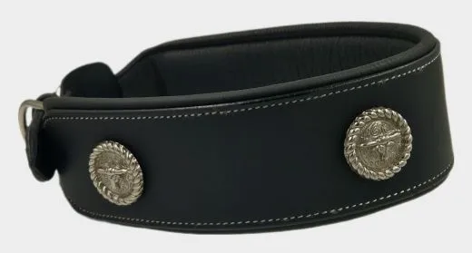 Lederhalsband Zorro Schwarz Conchos fest gen�ht M L XL BREIT ! Leder Halsband Hundhalsband