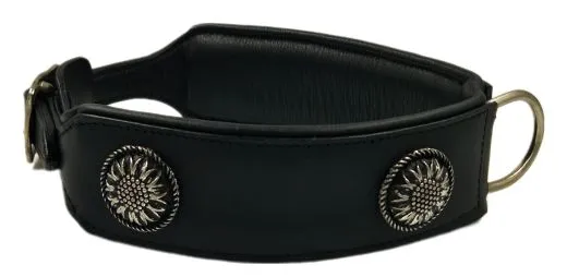 Lederhalsband Antique Blume Chonchos Zier Schnalle Breit M L XL Halsband Leder