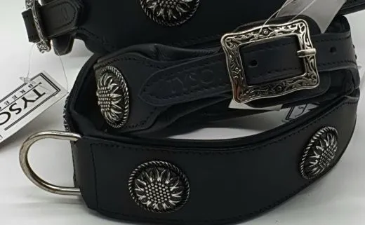 Lederhalsband Antique Blume Chonchos Zier Schnalle Breit M L XL Halsband Leder