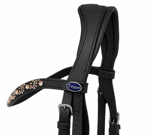Trense DIONI ergonomisch Genick Steg Patches Leder Schwarz VB WB X Full Rose/ Champagner Beige Noriker