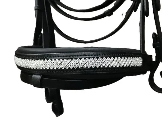 Trense Diamanti Strass Stirn + Nasenriemen Schwarz Leder VB WB X-Full Ledertrense Noriker