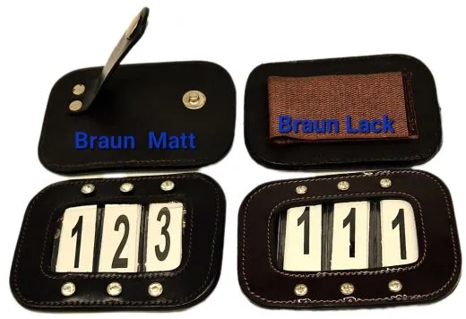 Kopfnummern Turnier Strass Glitzer Glatt + Lack Leder Braun Schwarz Klett 1 Paar = 2 St�ck