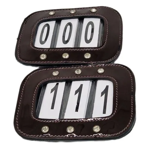 Kopfnummern Turnier Strass Glitzer Glatt + Lack Leder Braun Schwarz Klett 1 Paar = 2 St�ck
