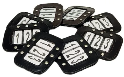 Kopfnummern Turnier Strass Glitzer Glatt + Lack Leder Braun Schwarz Klett 1 Paar = 2 St�ck