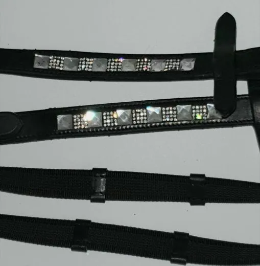 Kinderz�gel Liz Glitzer Strass Schwarz Kinder Z�gel kurz 1,50 1,60 Meter Gummiz�gel gummiert