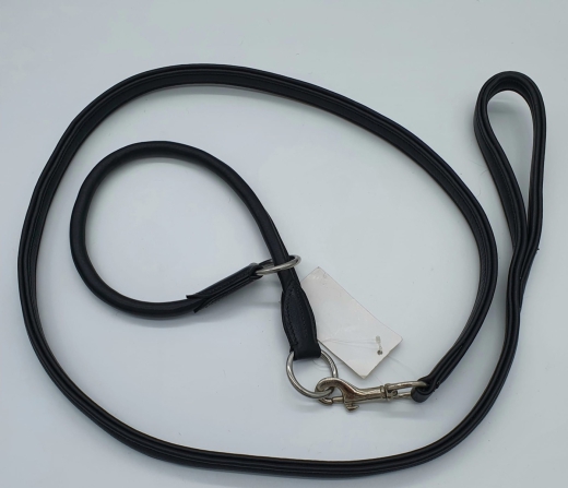 Retriever Set Halsband rund  + Leine Schwarz Leder ~ 50 cm Hals Leine Handschlaufe