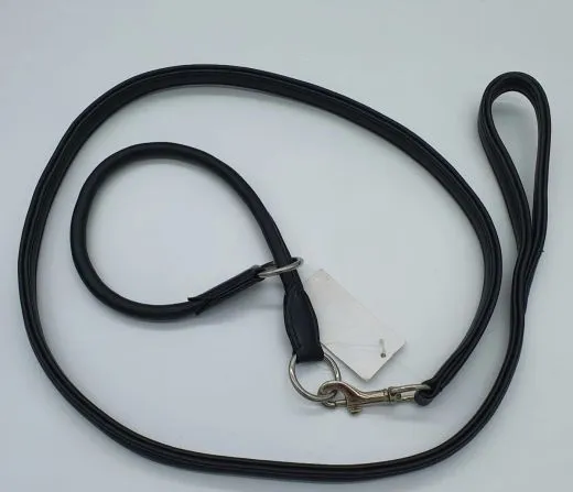 Retriever Set Halsband rund + Leine Schwarz Leder ~ 50 cm Hals Leine Handschlaufe