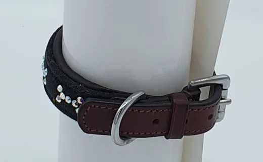 Halsband Sabrowski Glitzer Knochen Braun Schwarz kleiner Hund 27 -32 cm 2,5 cm Glitzer Hundehalsband