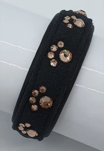 Halsband kleine Hunde Pfote Sabrowski Strass Bi Color Schwarz Braun Leder 25-30 cm 2,5 cm Breit Glitzerhalsband