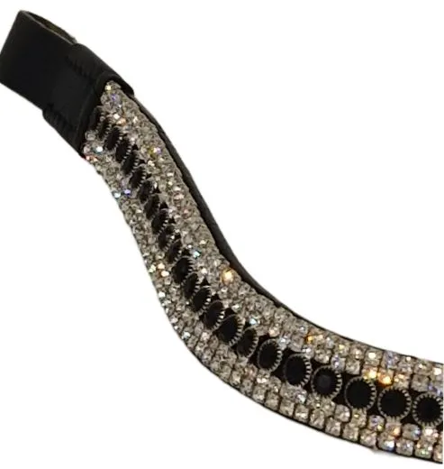 Stirnband Schwarz WEi� Glitzer VB WB Leder Stirnriemen Stirnband geschwungen Strass 39,5 42 cm