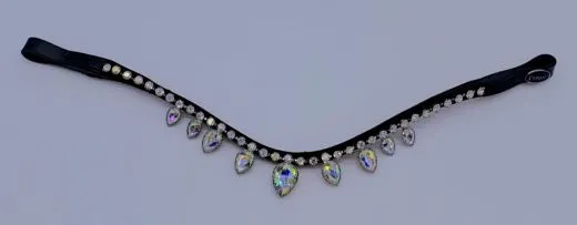 Stirnband Tropfen Diadem VB 43 cm Leder Kristall Regenbogen Stirnriemen