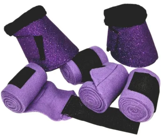 SET Hufglocken + Bandagen Lila Hellblau Rosa ROT Glitzer Minishetty Mini Shetty Falabella Sunny