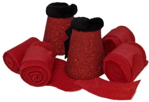 SET Hufglocken + Bandagen Lila Hellblau Rosa ROT Glitzer Minishetty Mini Shetty Falabella Sunny