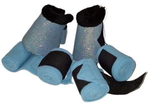 SET Hufglocken + Bandagen Lila Hellblau Rosa ROT Glitzer Minishetty Mini Shetty Falabella Sunny