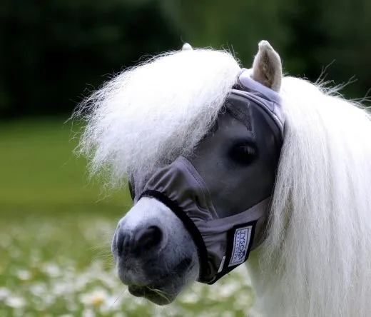 Fliegenhaube - - Lissy Ohne Ohr Ohne Nasenschutz Gr. Minishetty SHETTY Grau Schwarz Fliegen Haube Fliegenmaske