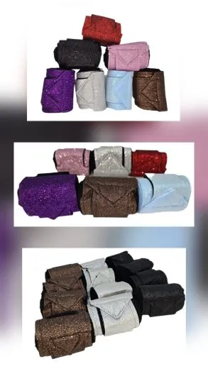 Set 4 St�ck Bandagen SUN Glitzer Schwarz / Schwarz Schwarz Silber Rosa Hellblau Lila Rot Braun Minishetty 1 Meter