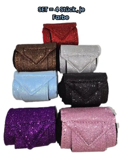 Set 4 St�ck Bandagen SUN Glitzer Schwarz / Schwarz Schwarz Silber Rosa Hellblau Lila Rot Braun Minishetty 1 Meter