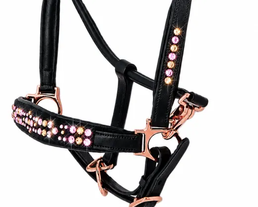 Lederhalfter German Rose Schwarz Rosegold VB WB X Full Ros� Leder Halfter Glitzerhalfter Pastell