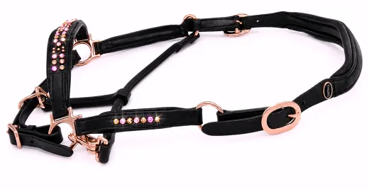Lederhalfter German Rose Schwarz Rosegold VB WB X Full Ros� Leder Halfter Glitzerhalfter Pastell