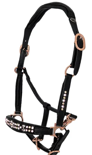 Lederhalfter German Rose Schwarz Rosegold VB WB X Full Ros� Leder Halfter Glitzerhalfter Pastell