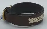 Lederhalsband NONU Schwarz Braun mit breiter Zierkordel Creme - unterlegt Halsband LEDER Breit sehr stabil M L XL