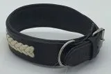 Lederhalsband NONU Schwarz Braun mit breiter Zierkordel Creme - unterlegt Halsband LEDER Breit sehr stabil M L XL
